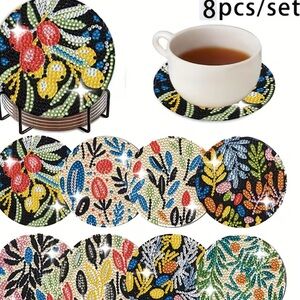 Diamond Art Coaster Set - Flowers Leaves Berries